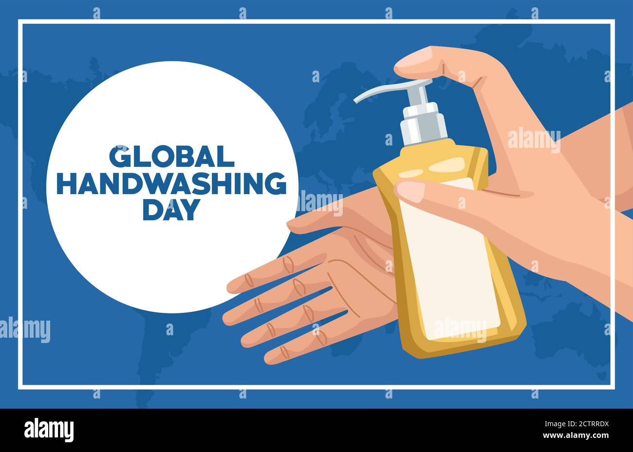 global handwashing day campaign with hands using soap bottle vector ...