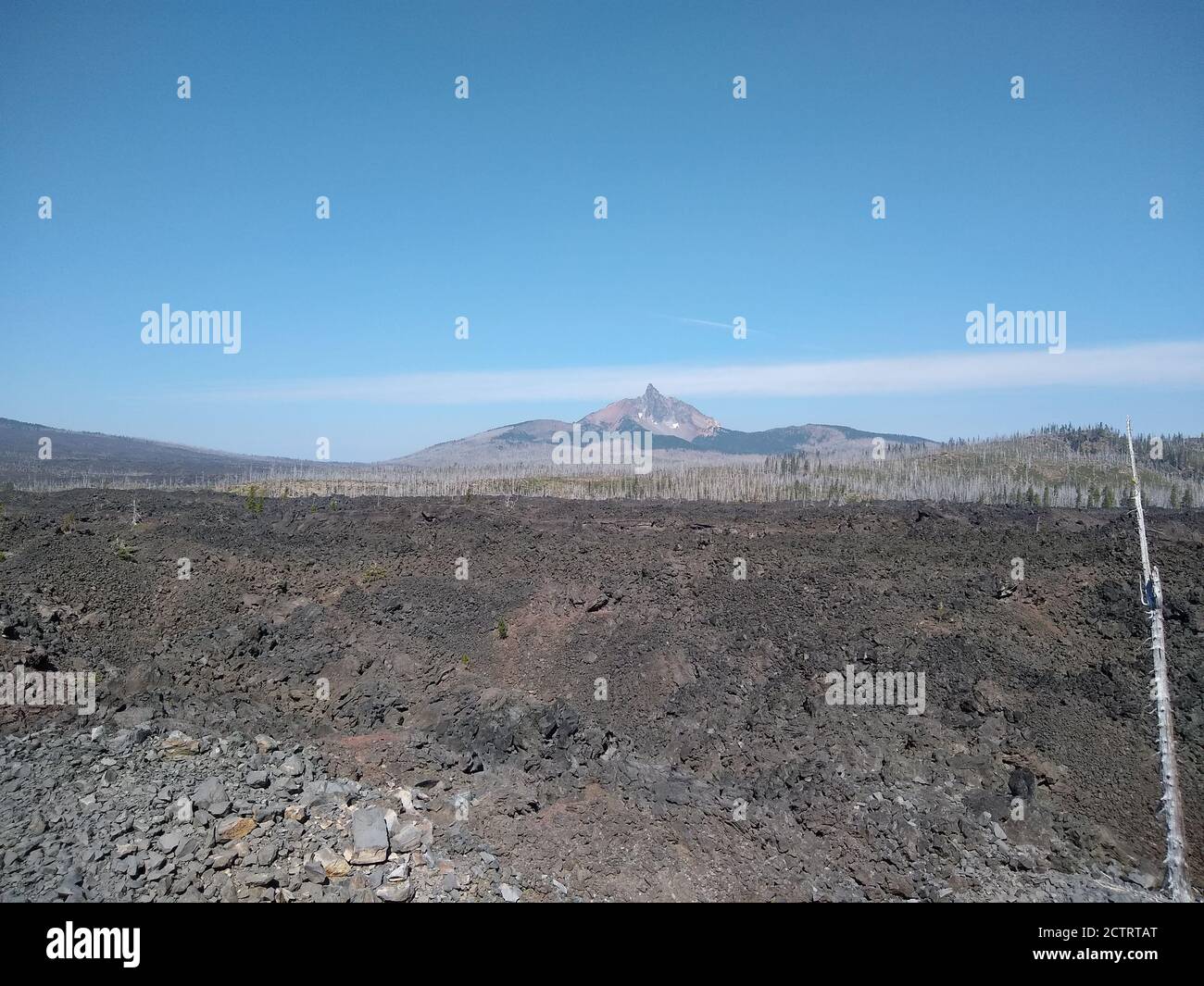 Lava fields in Willamette National Forest seen from Dee Wright Observatory near Sisters, Oregon. Stock Photo