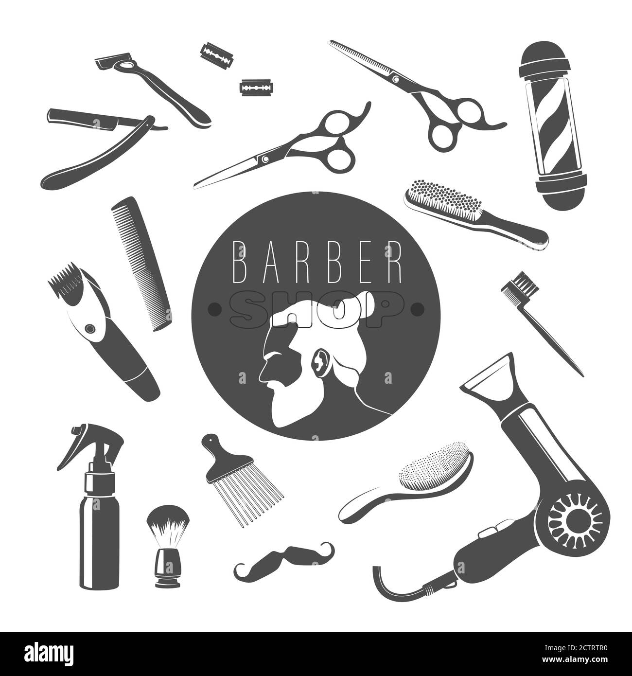 Set of vector elements for barber shop. Isolated over white background. Stock Vector