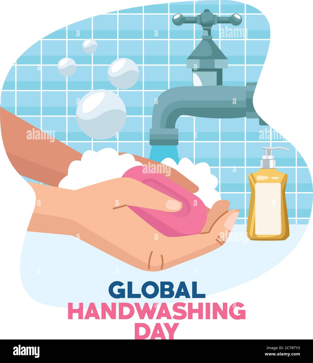 global handwashing day campaign with hands using soap bar and water