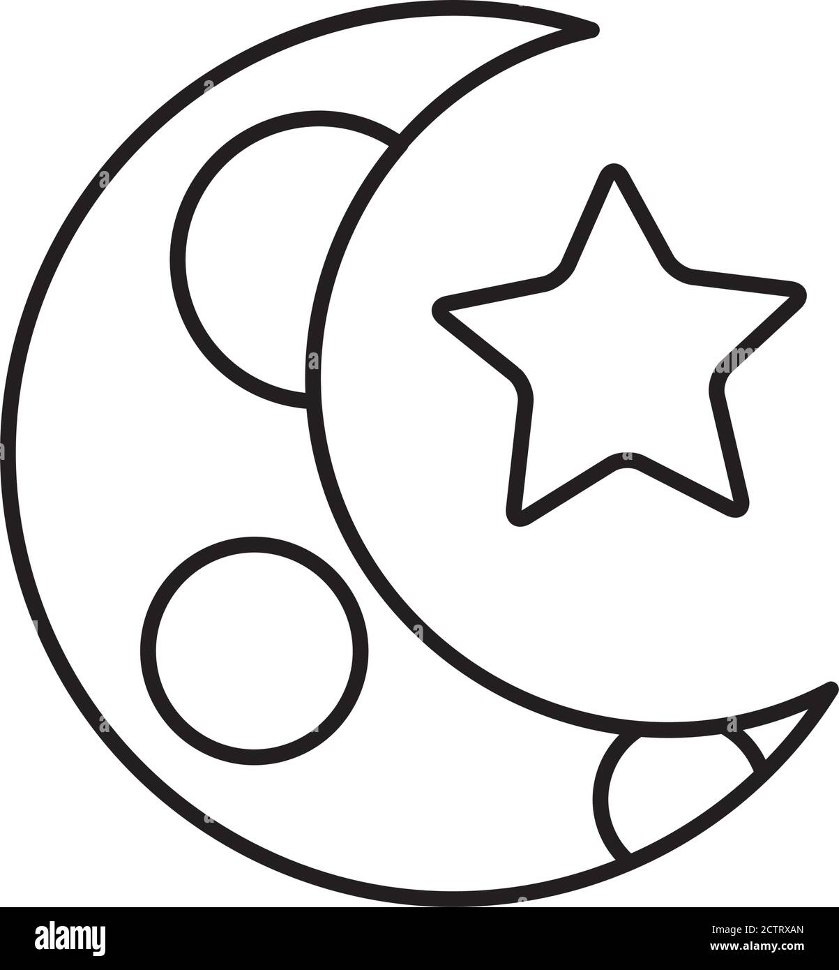 half moon and star icon over white background, line style, vector