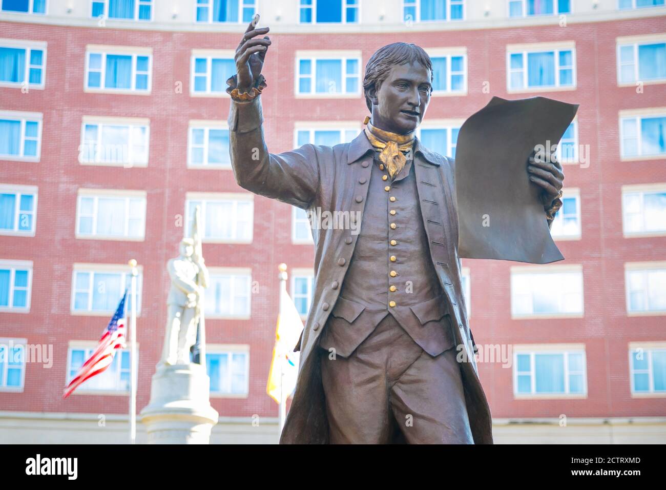 Bronze statue depicts the historic public reading of the Declaration of Independence by Colonel John Neilson on July 9, 1776. Stock Photo