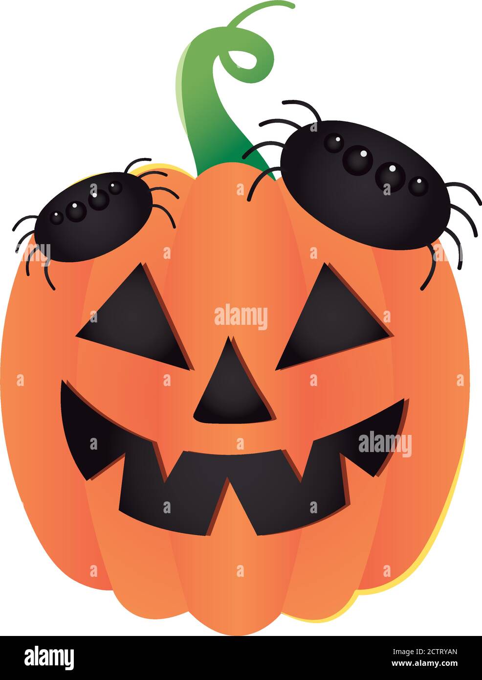 halloween pumpkin with spiders over white background, colorful design ...