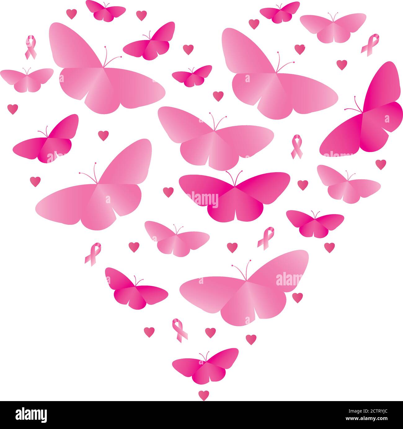butterflies in heart shape over white background, flat style, vector