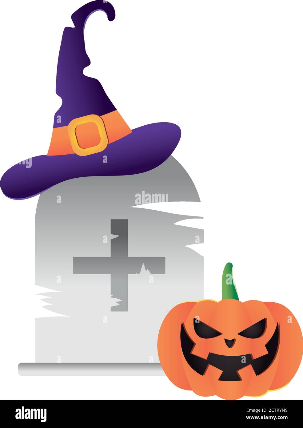 halloween grave and pumpkin with witch hat over white background, colorful  design, vector illustration Stock Vector Image & Art - Alamy