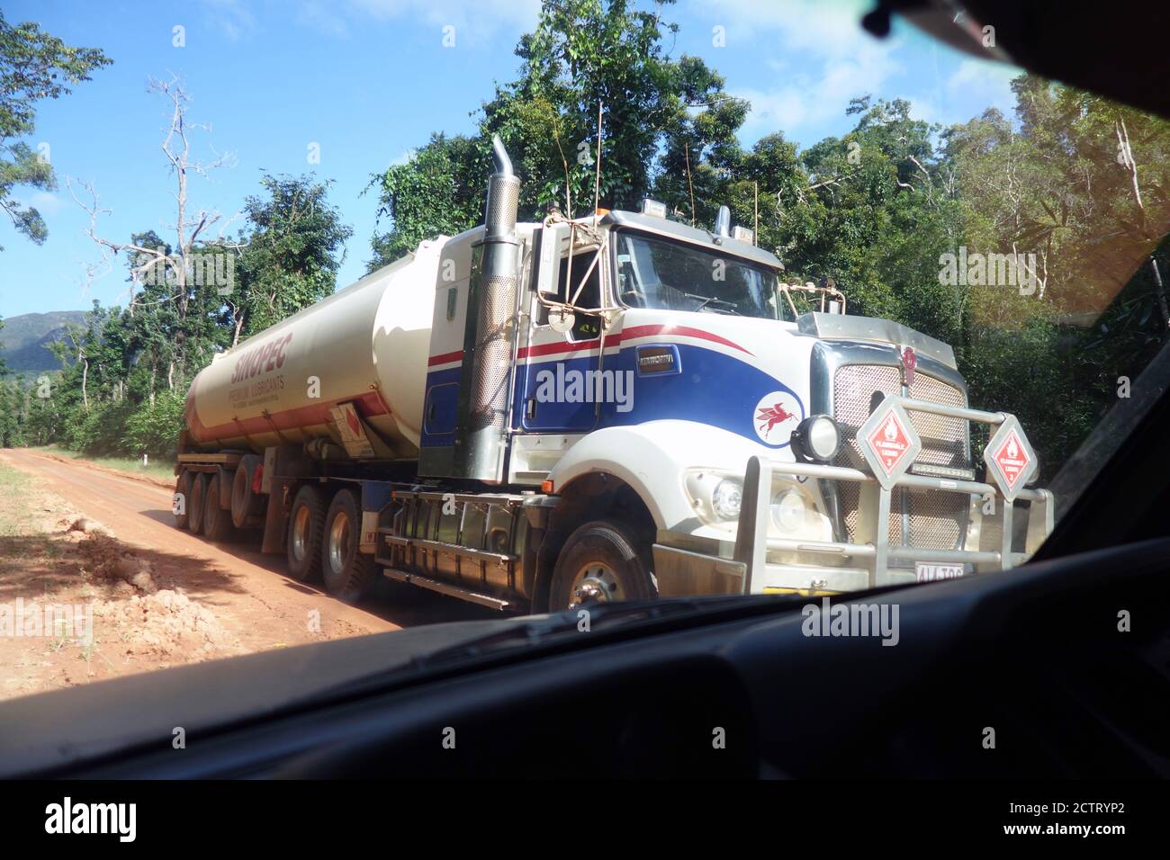 Tanker truck carrying fuel to remote Lockhart River aboriginal community, Cape York Peninsula, Queensland, Australia. No PR or MR Stock Photo