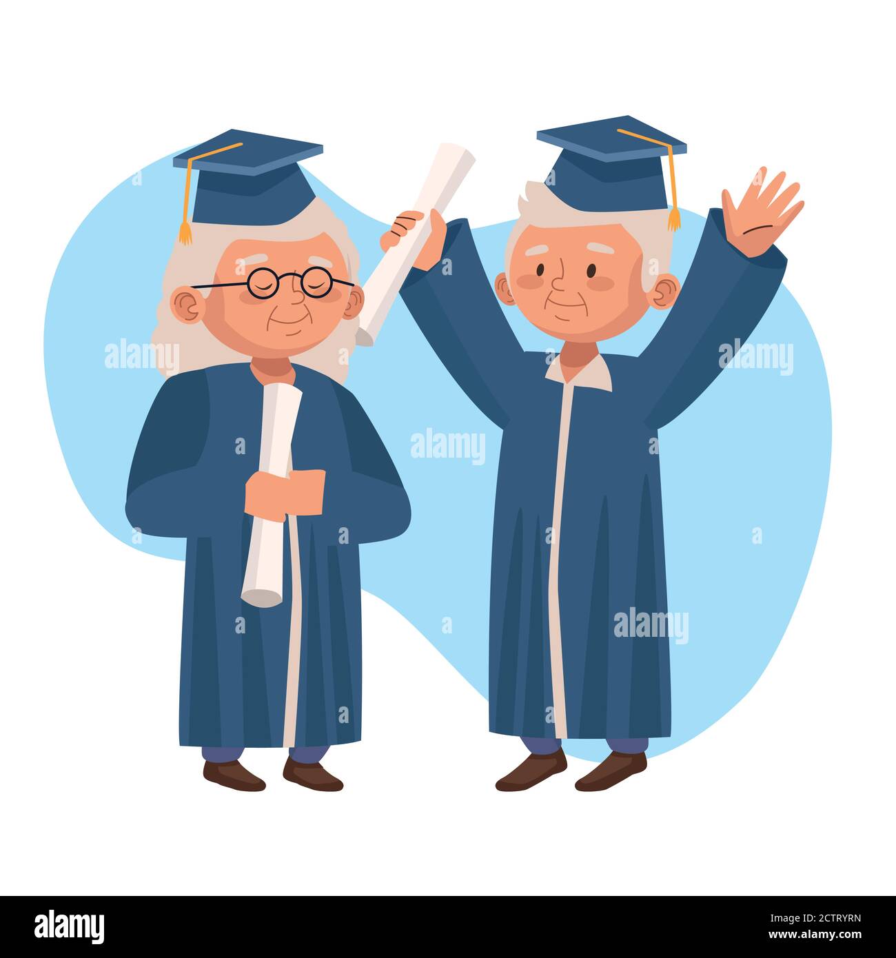 old couple graduating active seniors characters vector illustration design Stock Vector