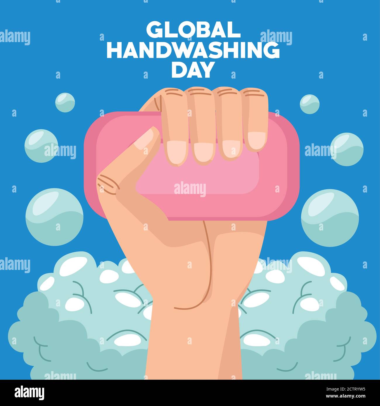 global handwashing day campaign with hand and soap bar vector ...