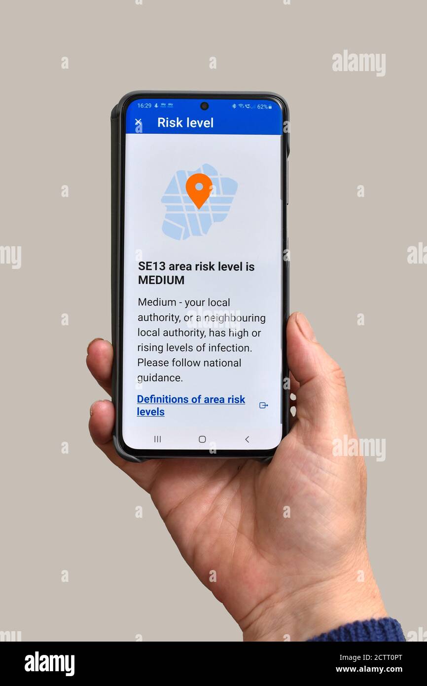 In this photo illustration the NHS Test and Trace app which has been launched in England and Wales is displayed on a smartphone.People have been urged to download the long-delayed Covid-19 contact tracing software. Stock Photo