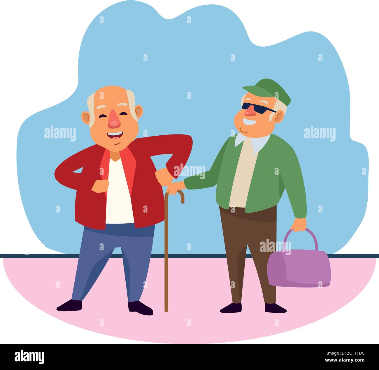 old men with handbag and cane active senior characters vector illustration design Stock Vector