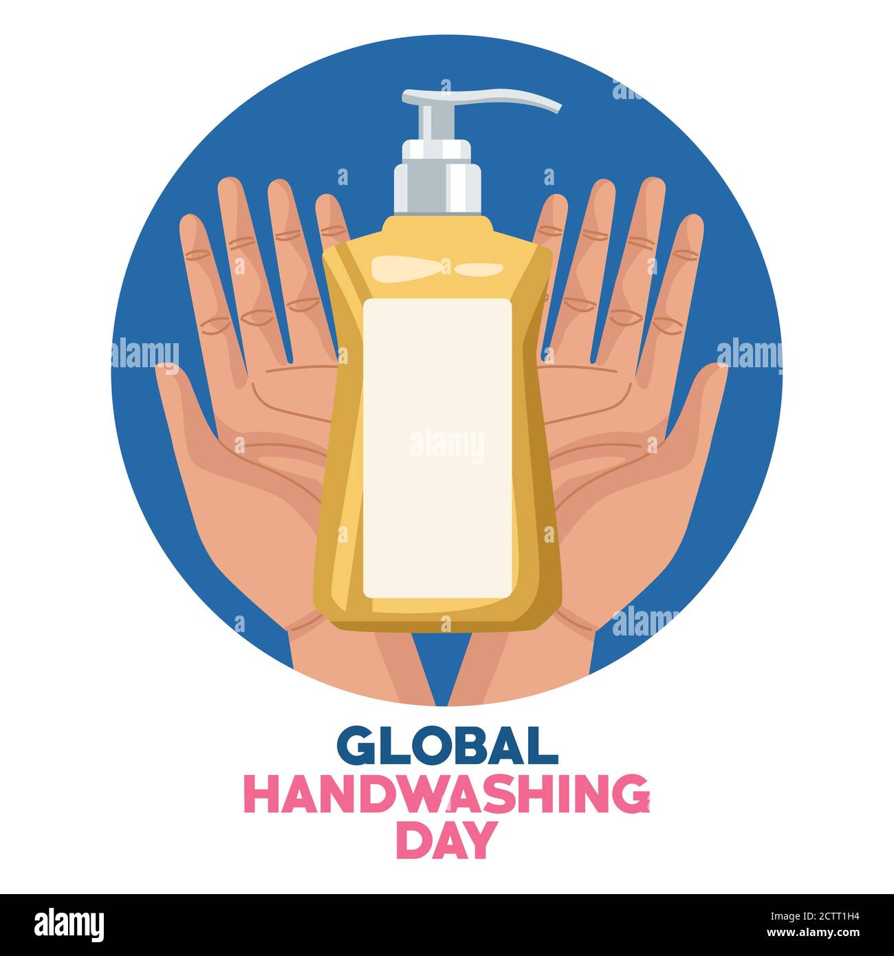 global handwashing day campaign with hands using soap bottle vector ...