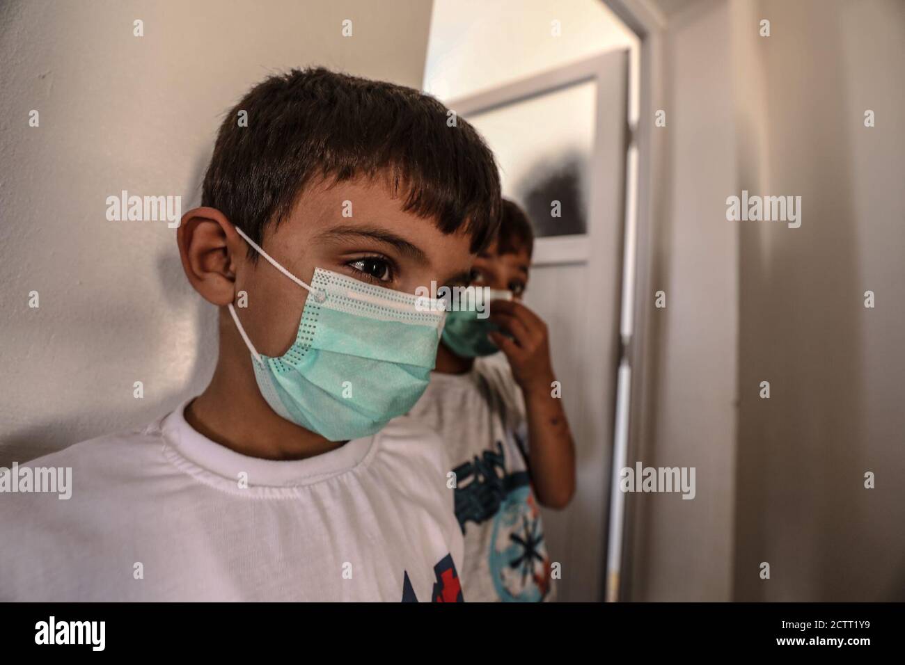 Idlib, Syria. 24th Sep, 2020. Syrian children wearing face mask, who lost  their fathers and mothers during the ongoing civil war in Syria are living  in an orphanage in Idlib, on September