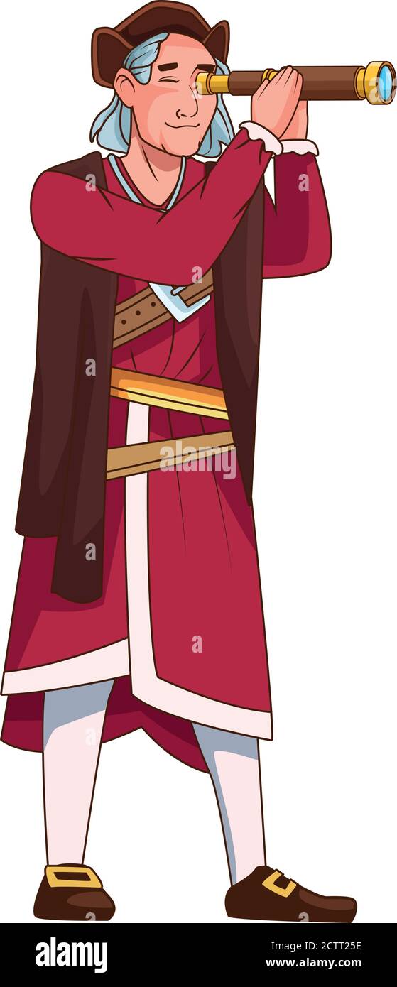 Christopher Columbus with telescope character vector illustration design Stock Vector