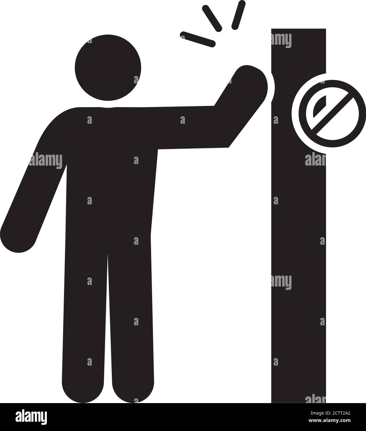 pictogram man touching the wall with forbidden sign over white background, silhouette style, vector illustration Stock Vector