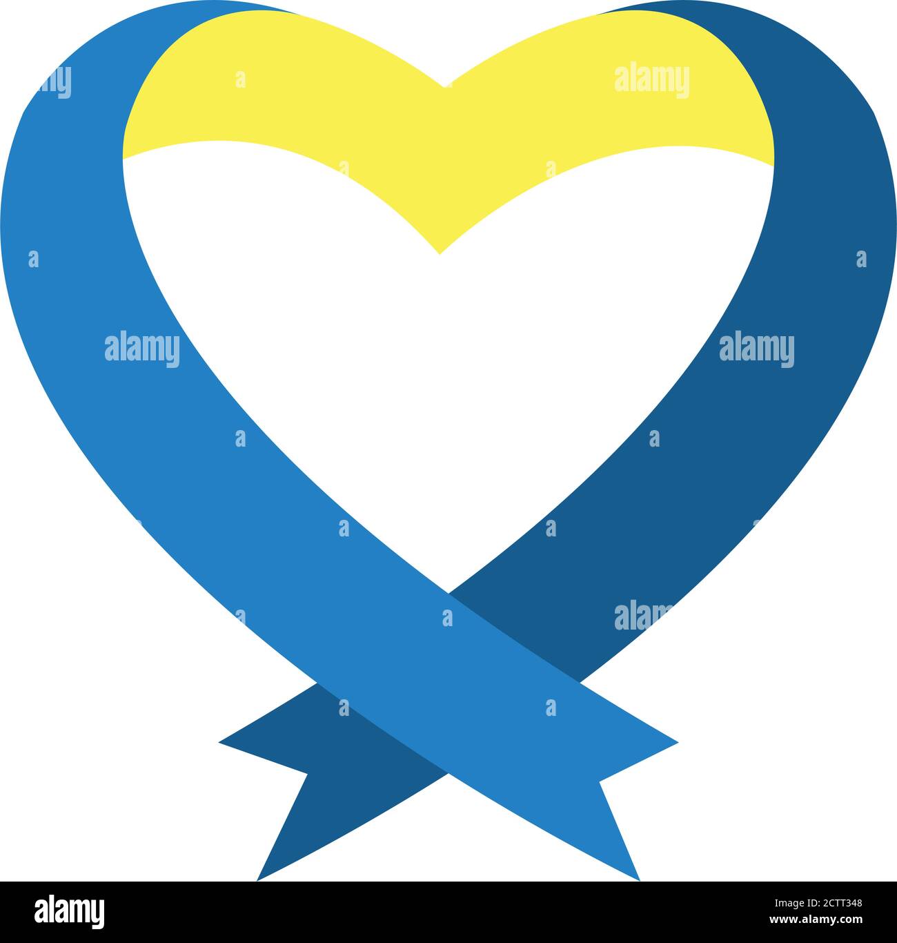 Down Ribbin Shape down syndrome ribbon in heart shape over white background, flat style ...