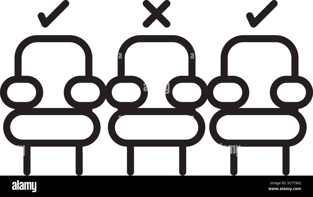 chair Physical distancing symbol icon over white background, line style ...