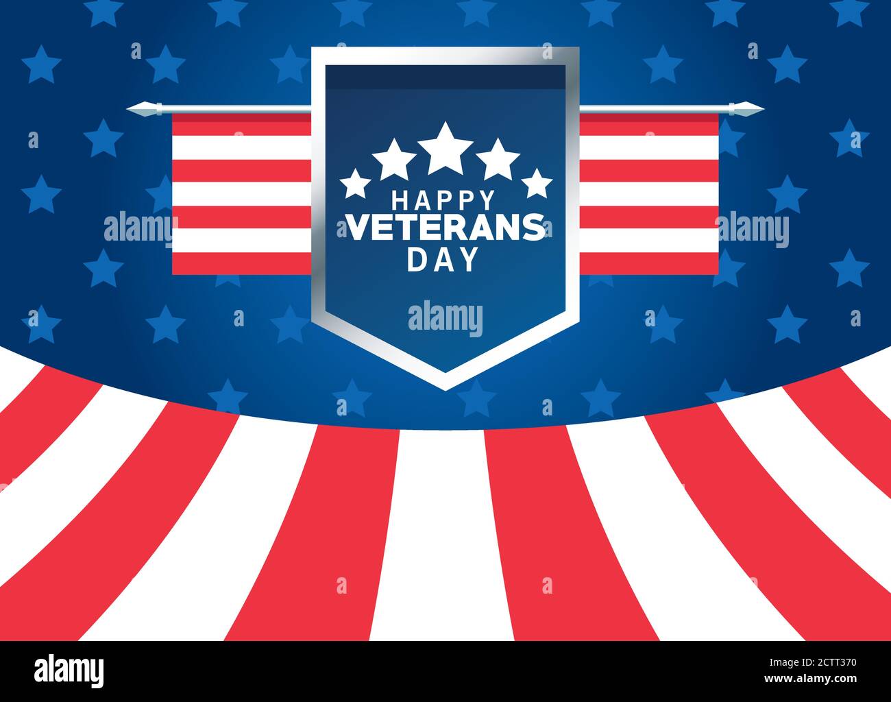 happy veterans day lettering with usa flag in shield poster vector ...