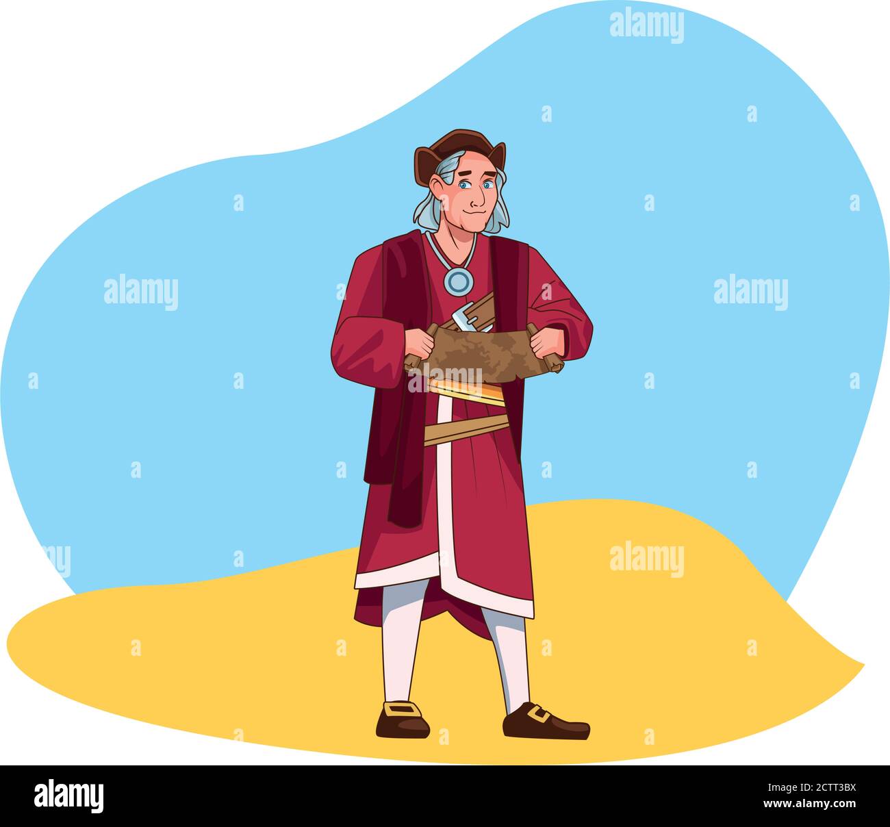 Christopher Columbus with paper map character vector illustration design Stock Vector