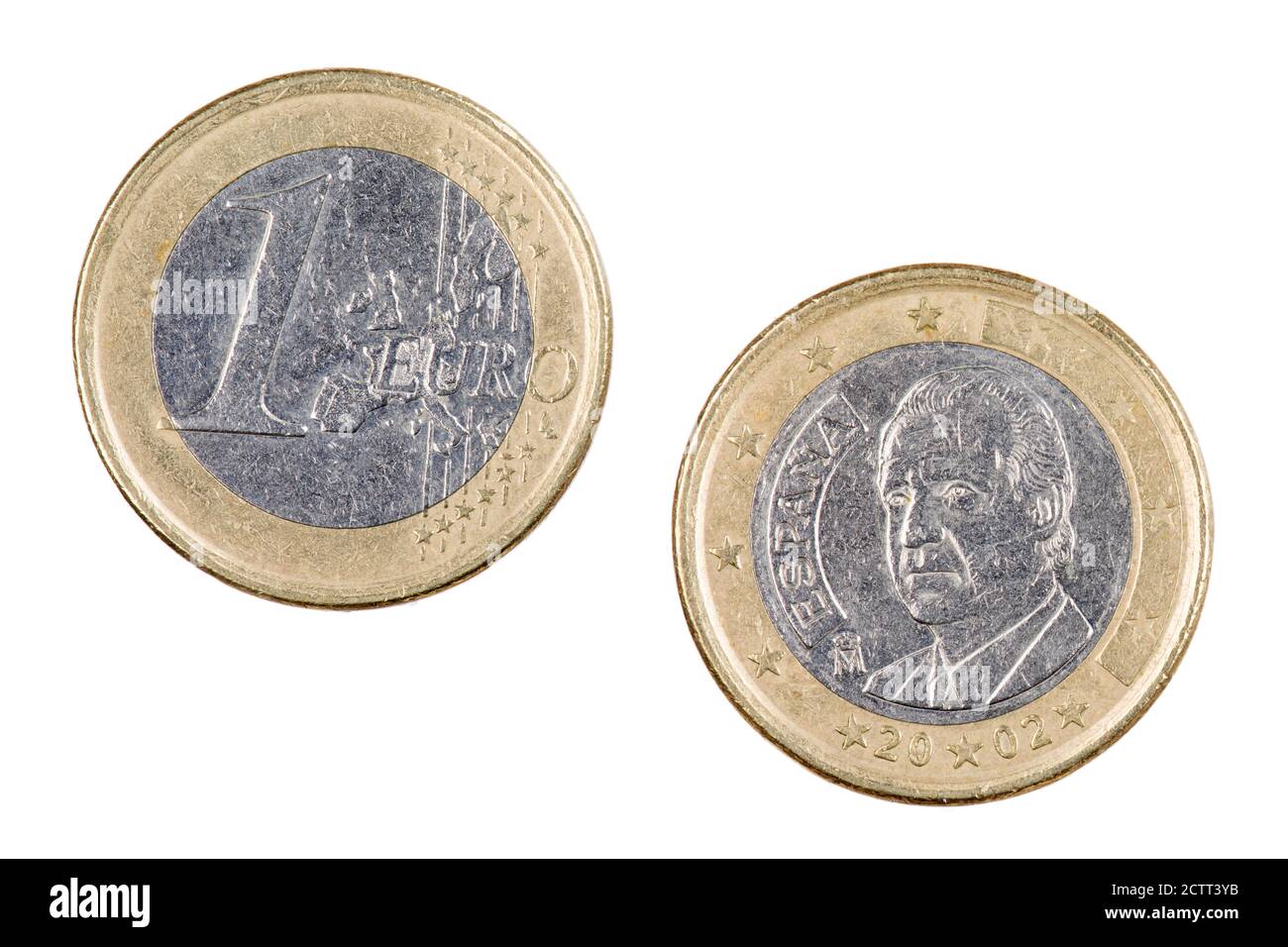 Front and back of the One Euro coin isolated on a white background Stock Photo