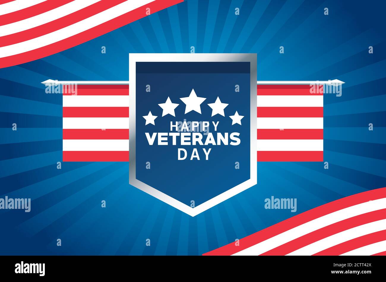 happy veterans day lettering with usa flag in shield vector ...