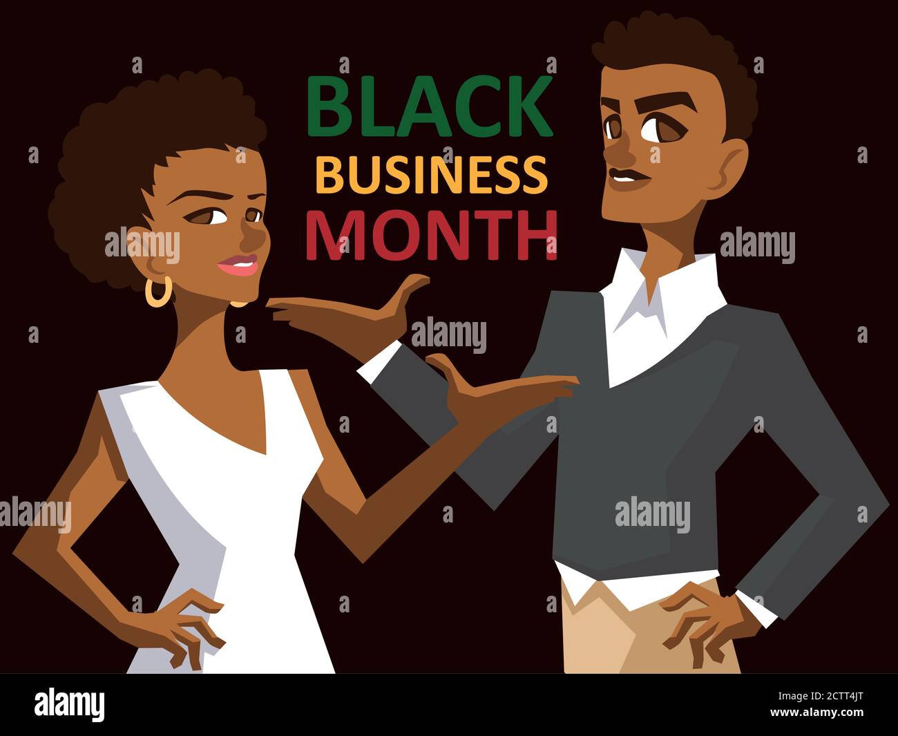 Black business month with afro woman and man cartoons design of