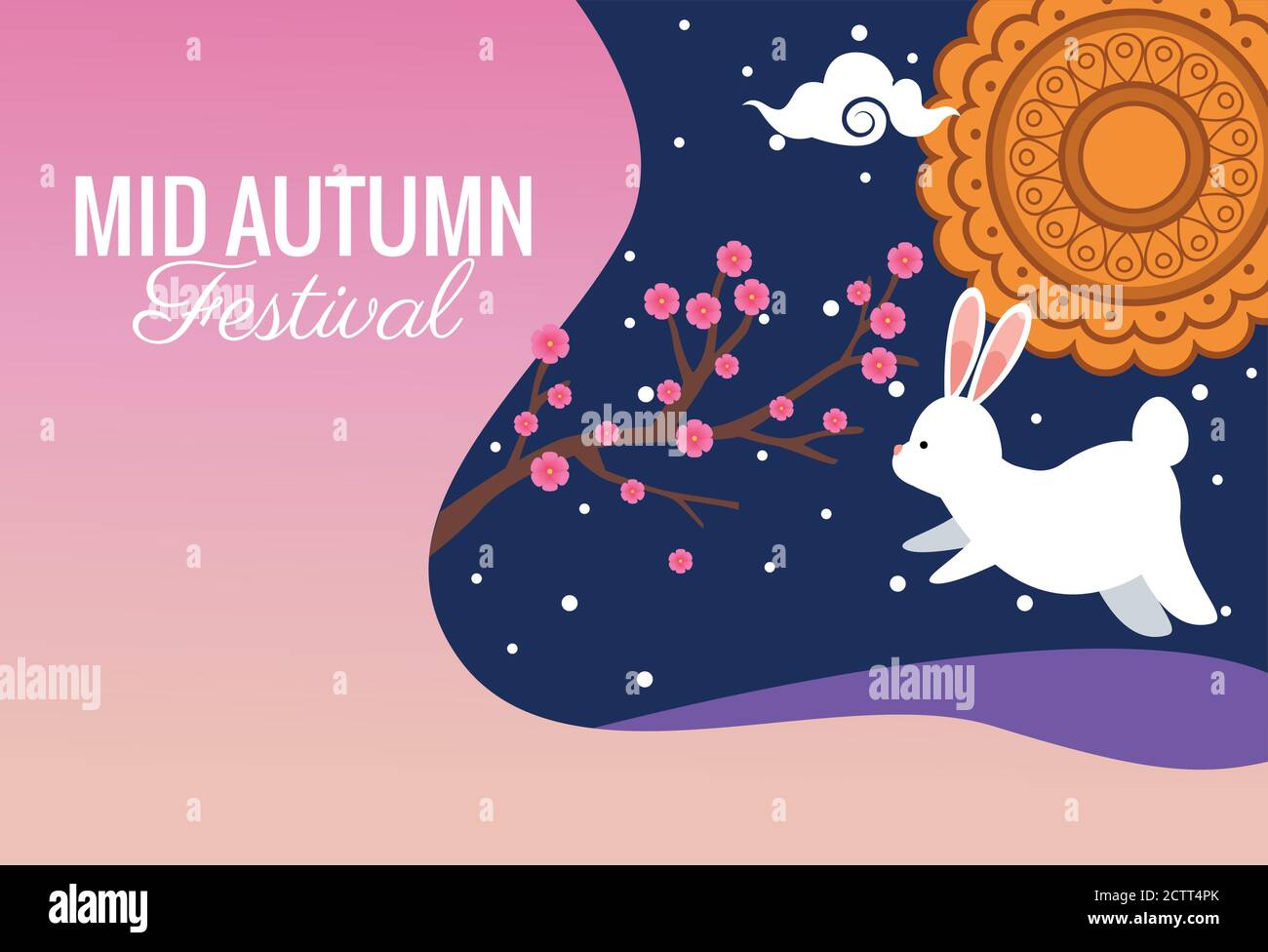 mid autumn festival celebration with rabbit and lettering vector ...