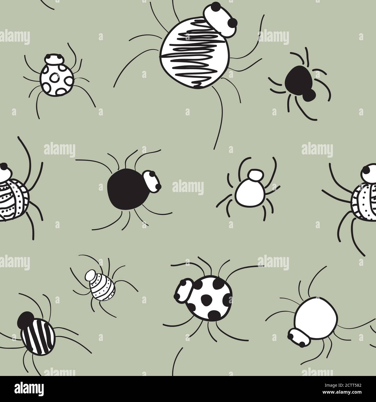 Doodle Spiders on gray pattern seamless vector repeat surface design halloween Stock Vector