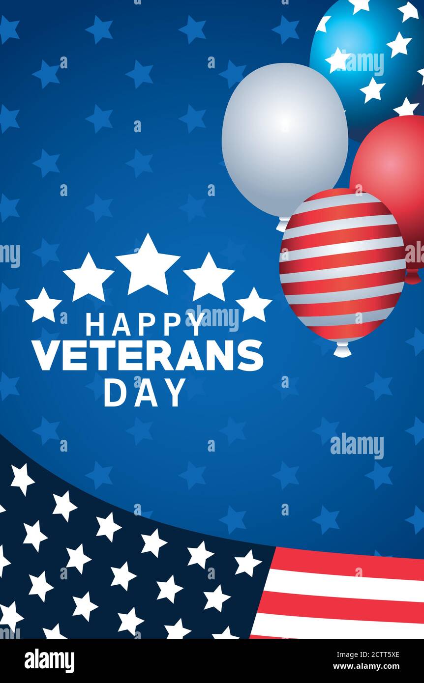 happy veterans day lettering with usa flag and balloons helium vector ...