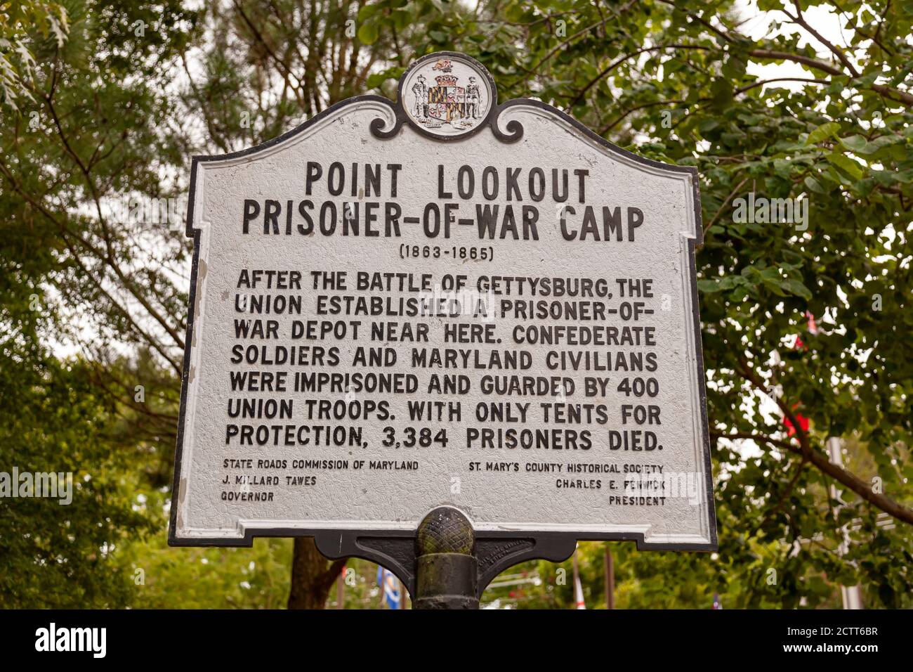 Point Lookout, MD, USA 09/19/2020:  Point Lookout Prisoner of war camp where 3384 Confederate captives died due to bad conditions during US civil war Stock Photo