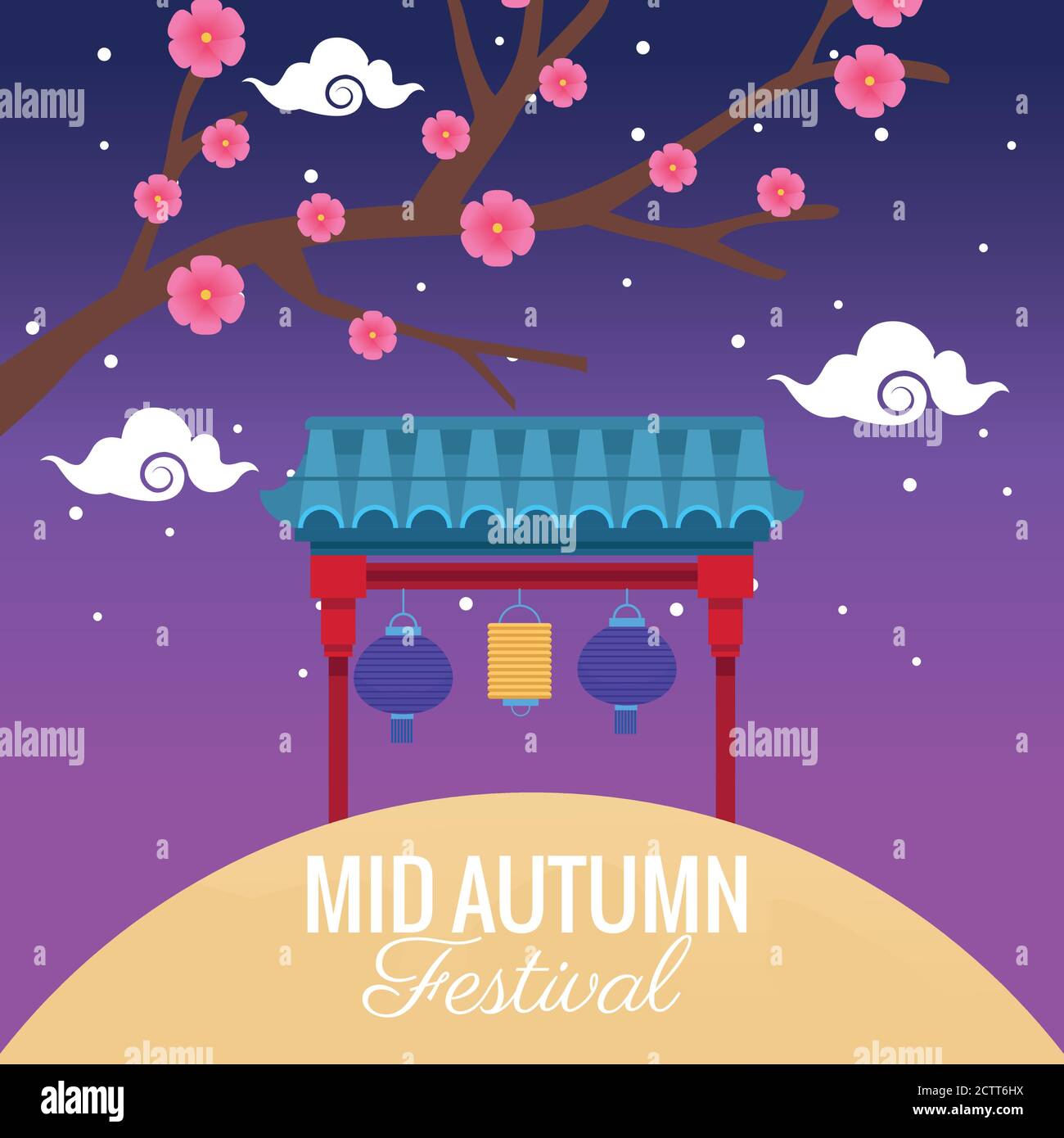 mid autumn festival celebration with flowers tree and lanterns hanging ...