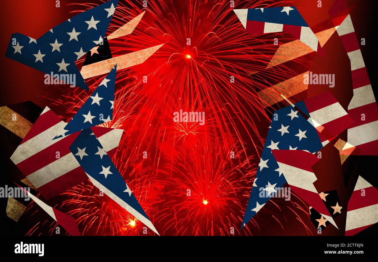 Digital composite of fireworks and american flag Stock Photo