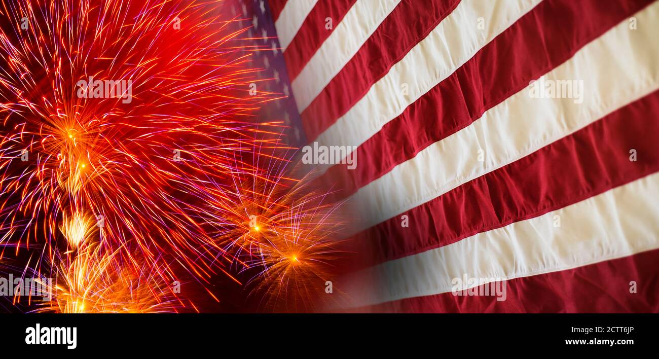 Digital composite of fireworks and american flag Stock Photo