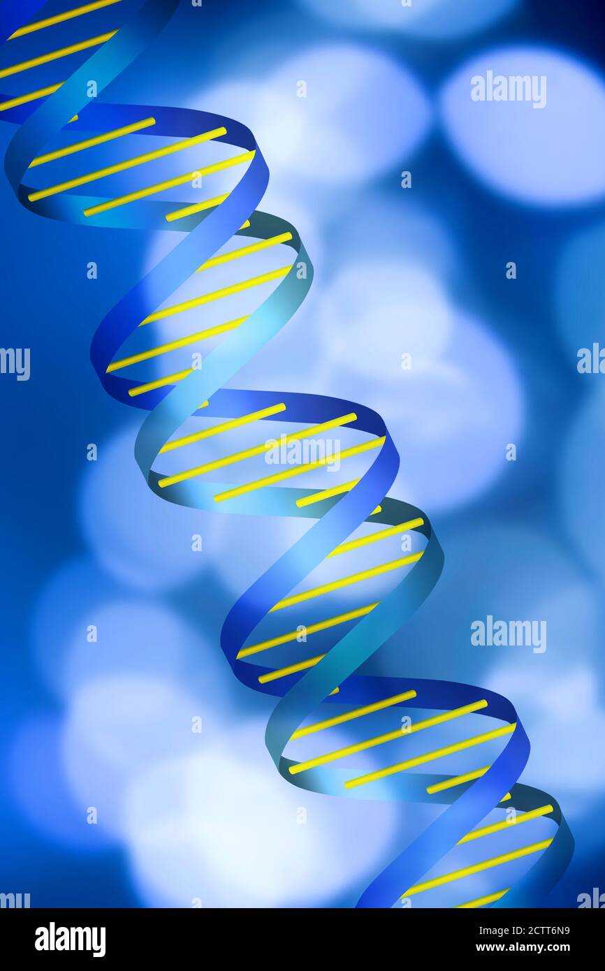 DNA helix on blue abstract background Stock Photo