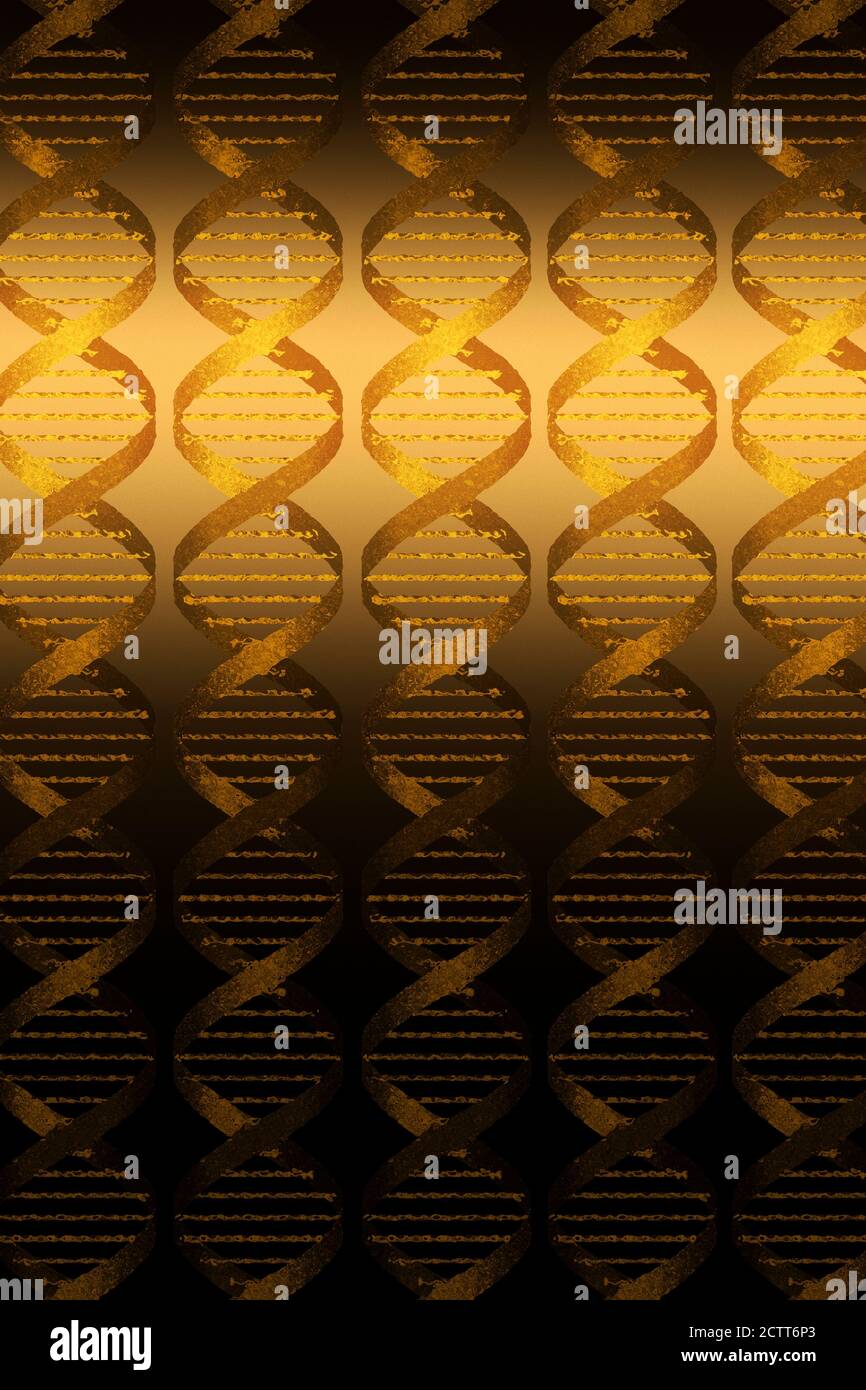 DNA helixes on gold background Stock Photo