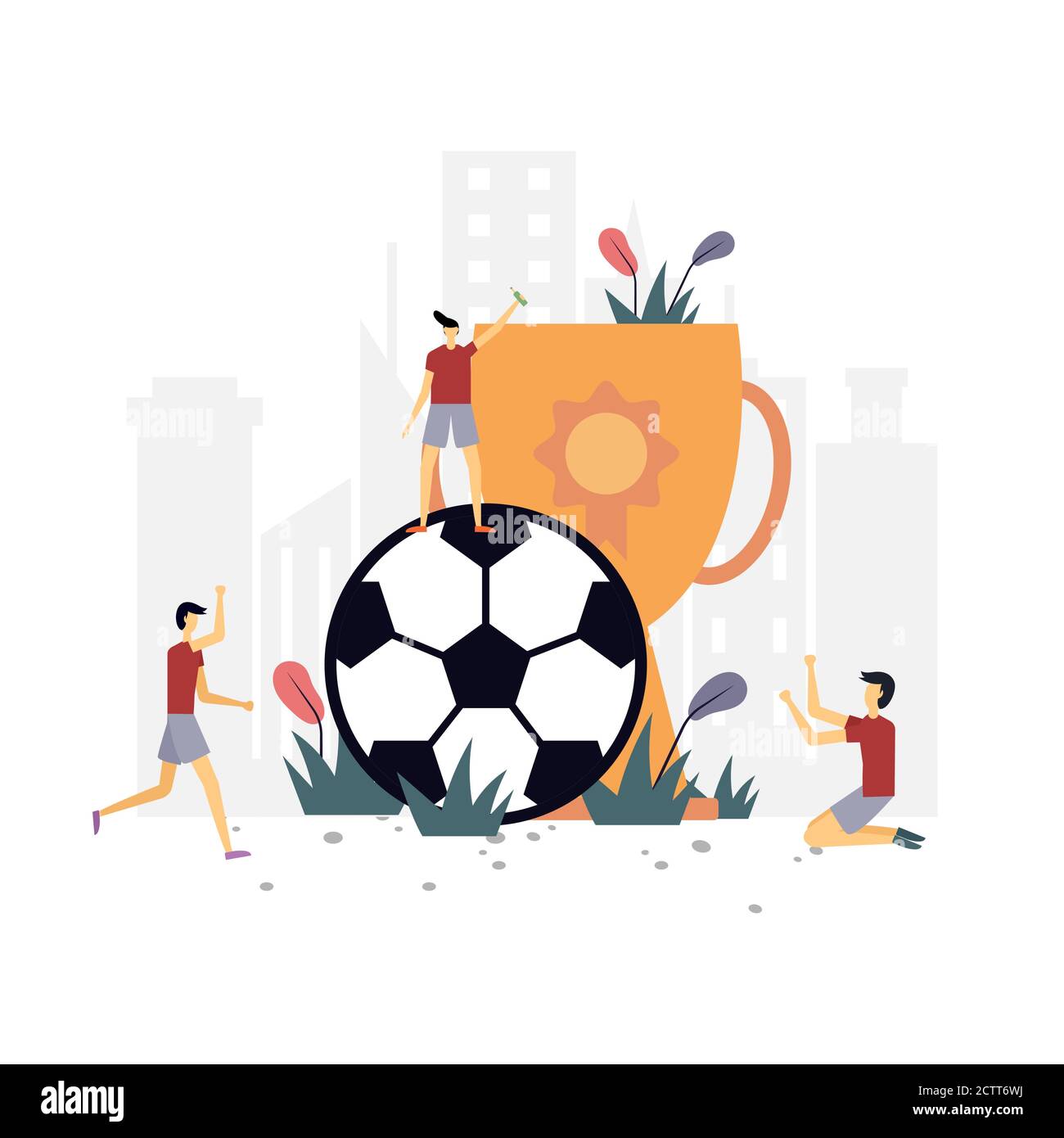 Soccer champions flat illustration.Vector design.Suitable for landing page, ui, website, mobile app, editorial, poster, flyer, article, and banner. Stock Vector