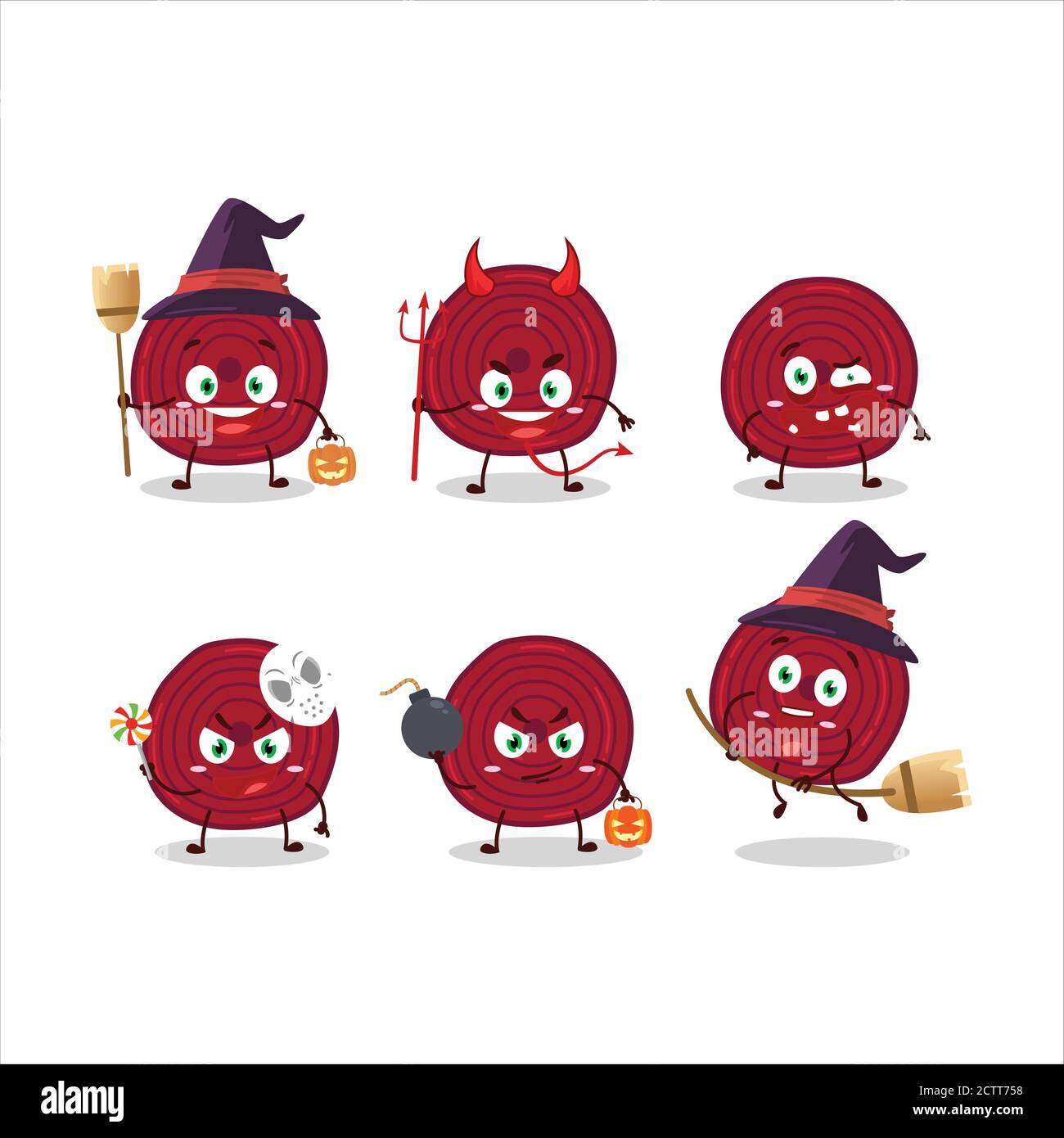 Halloween expression emoticons with cartoon character of slice of beet ...