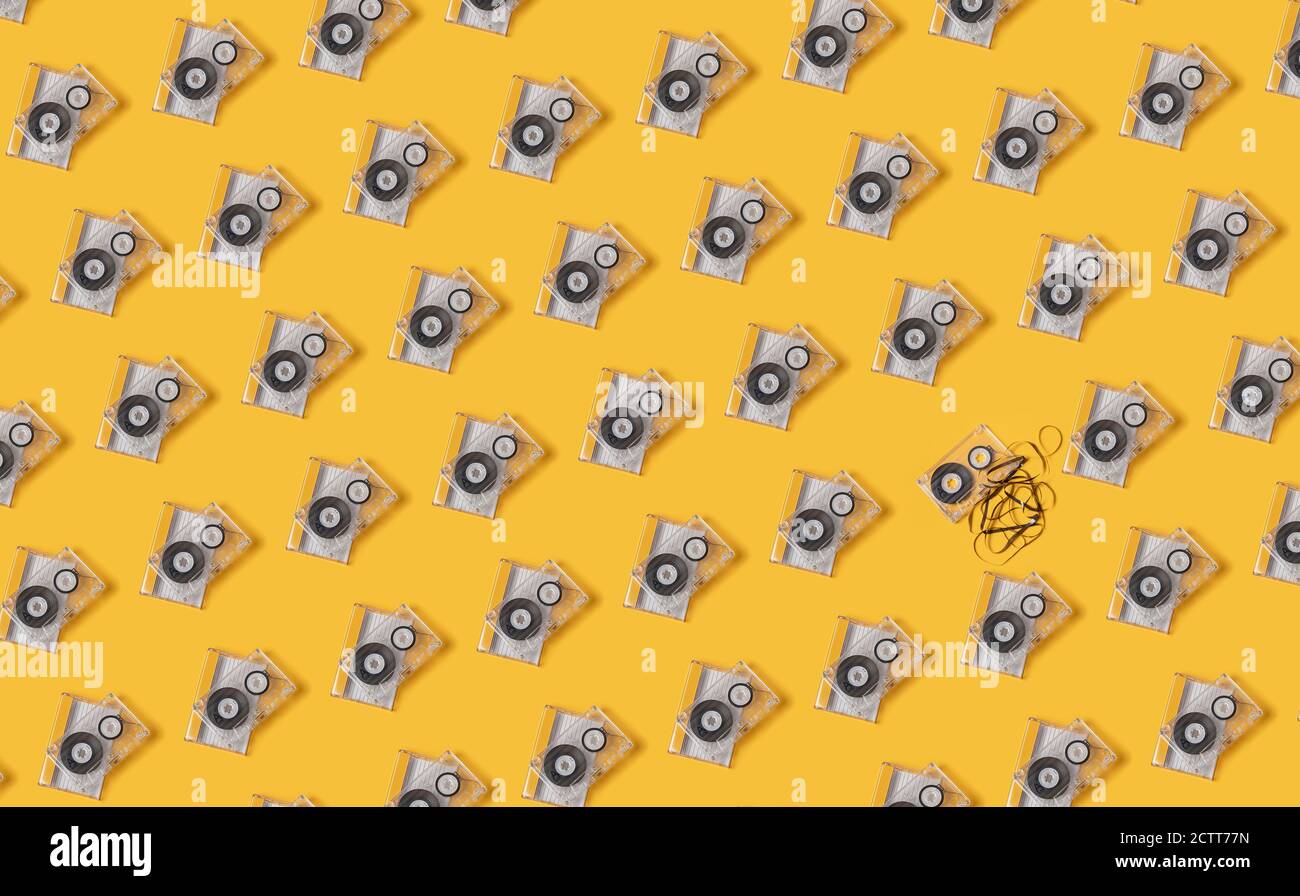 Repetitive design of vintage audio cassettes Stock Photo