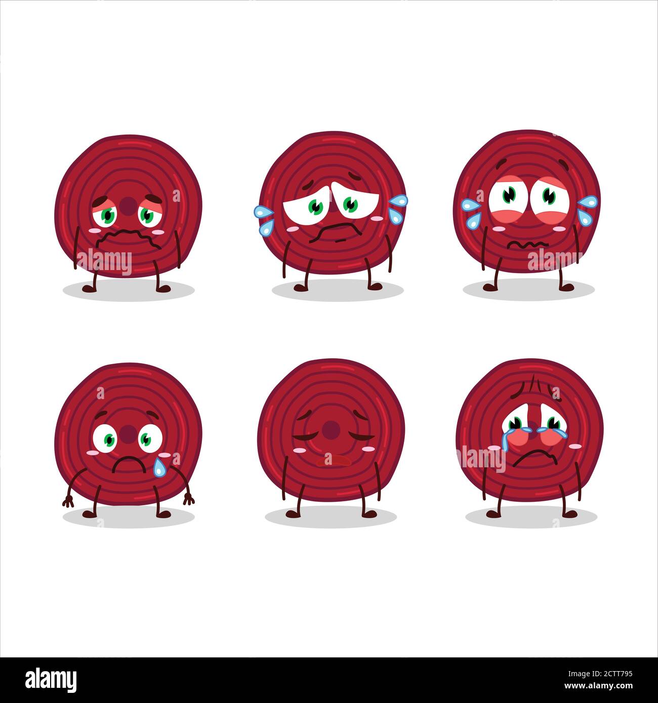 Slice of beet root cartoon character with sad expression Stock Vector