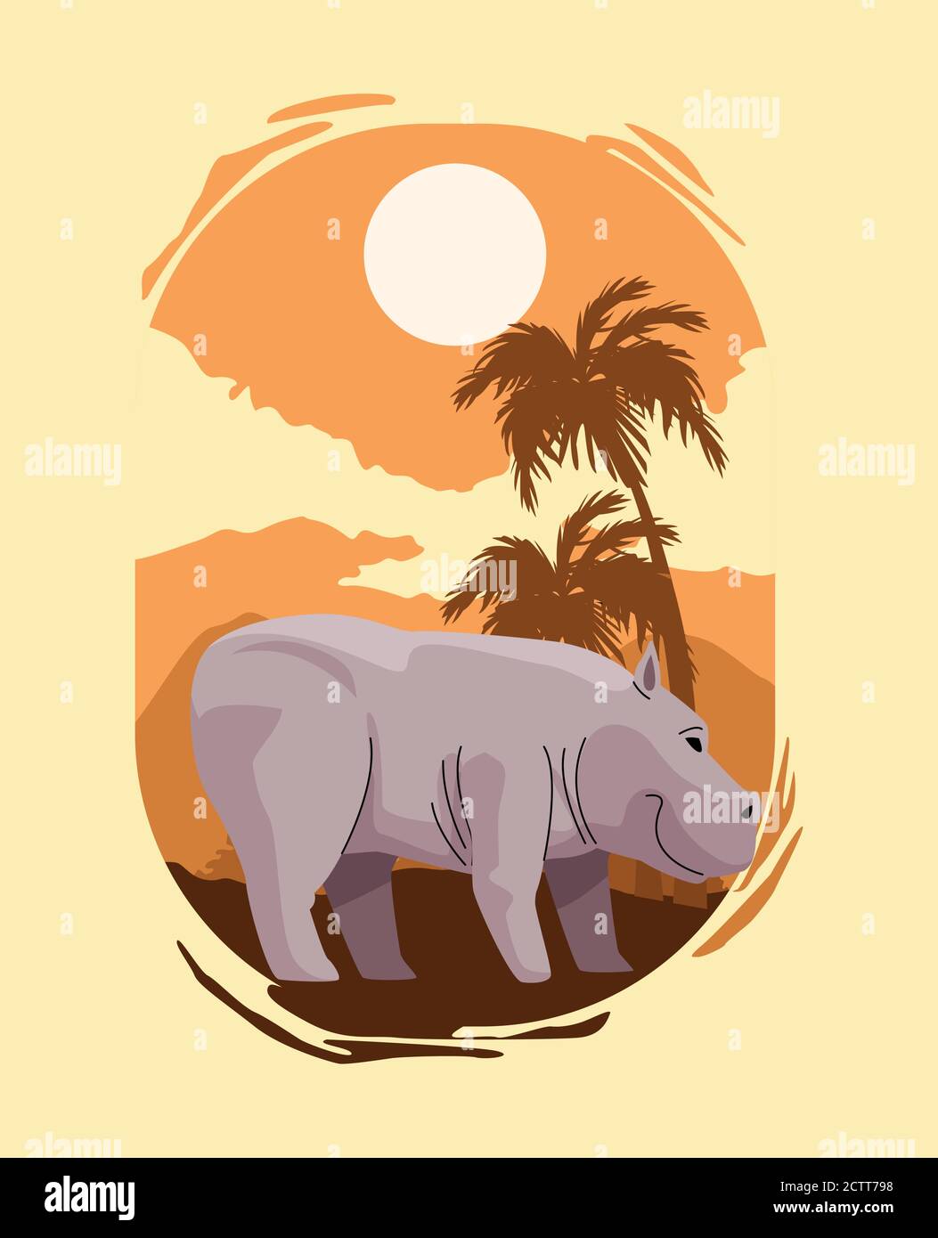 wild hippopotamus animal in landscape scene vector illustration design ...