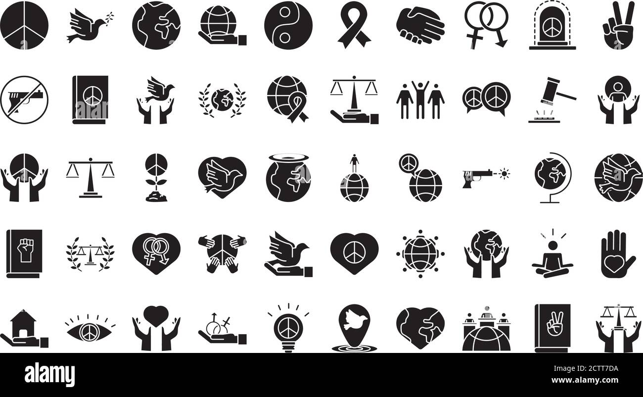 bundle of fifty human rights silhouette style set icons vector ...