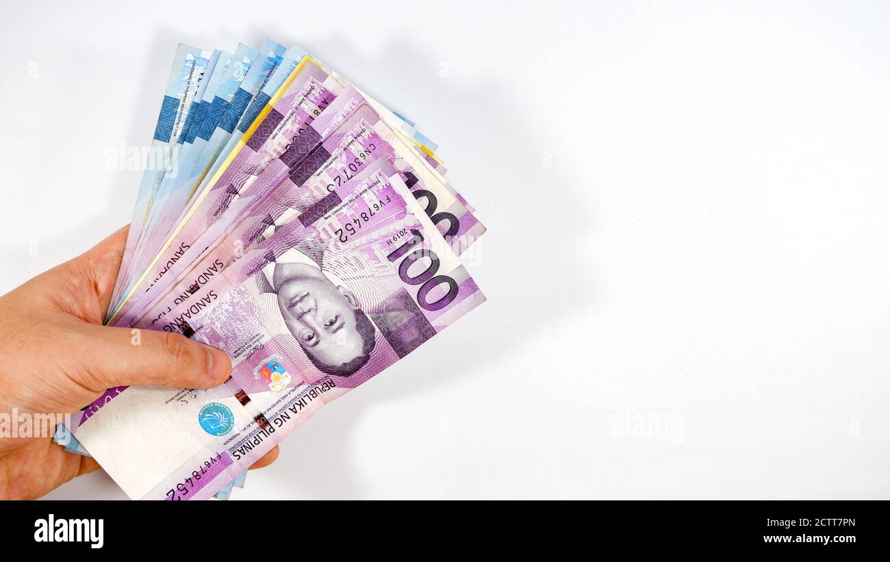 Philippine Peso Bills on white background Stock Photo