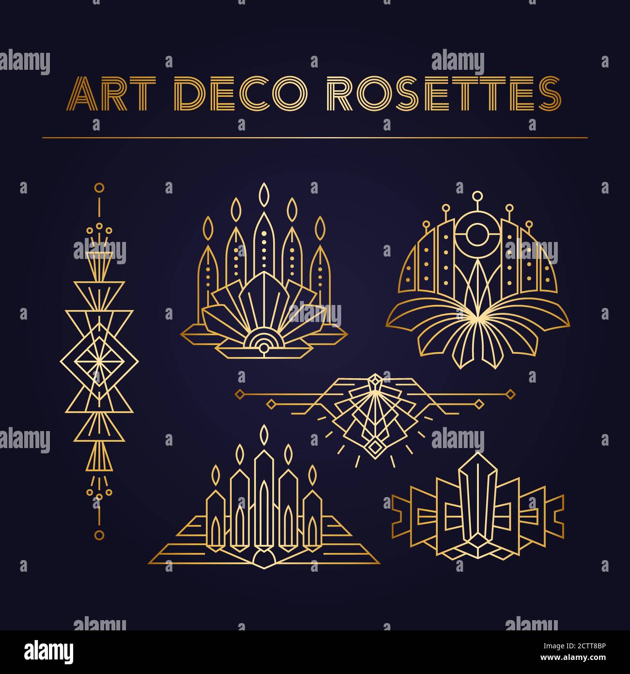 Palmette Art Deco ornaments. 1920s rosettes decorations set. Isolated  template of linear design elements Stock Vector Image & Art - Alamy