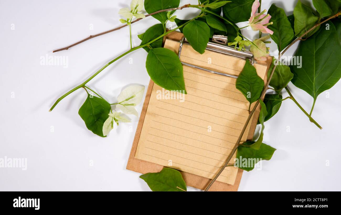 Kraft paper notepad with leaf stems and flowers Stock Photo Alamy