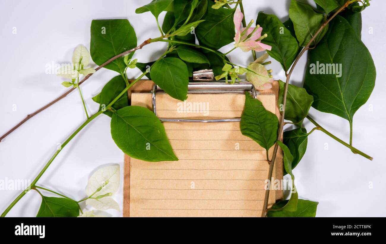 Kraft paper notepad with leaf stems and flowers Stock Photo Alamy