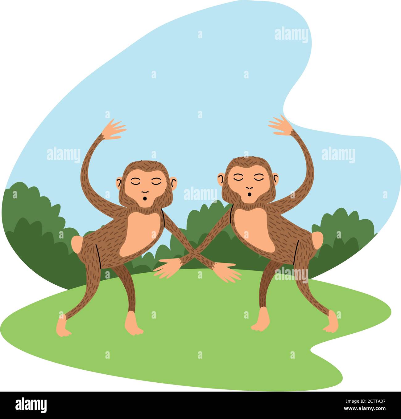 wild monkeys couple animals nature icons vector illustration design Stock Vector