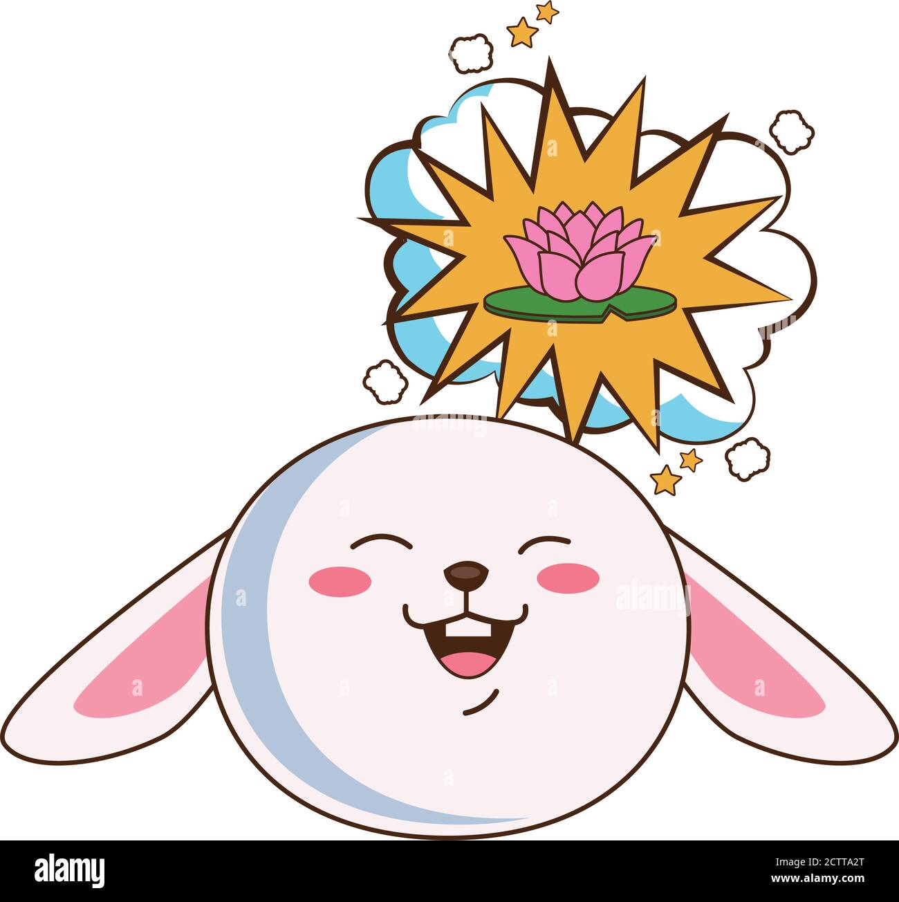 cute mid autumn rabbit with lotus flower in expresion cloud vector ...