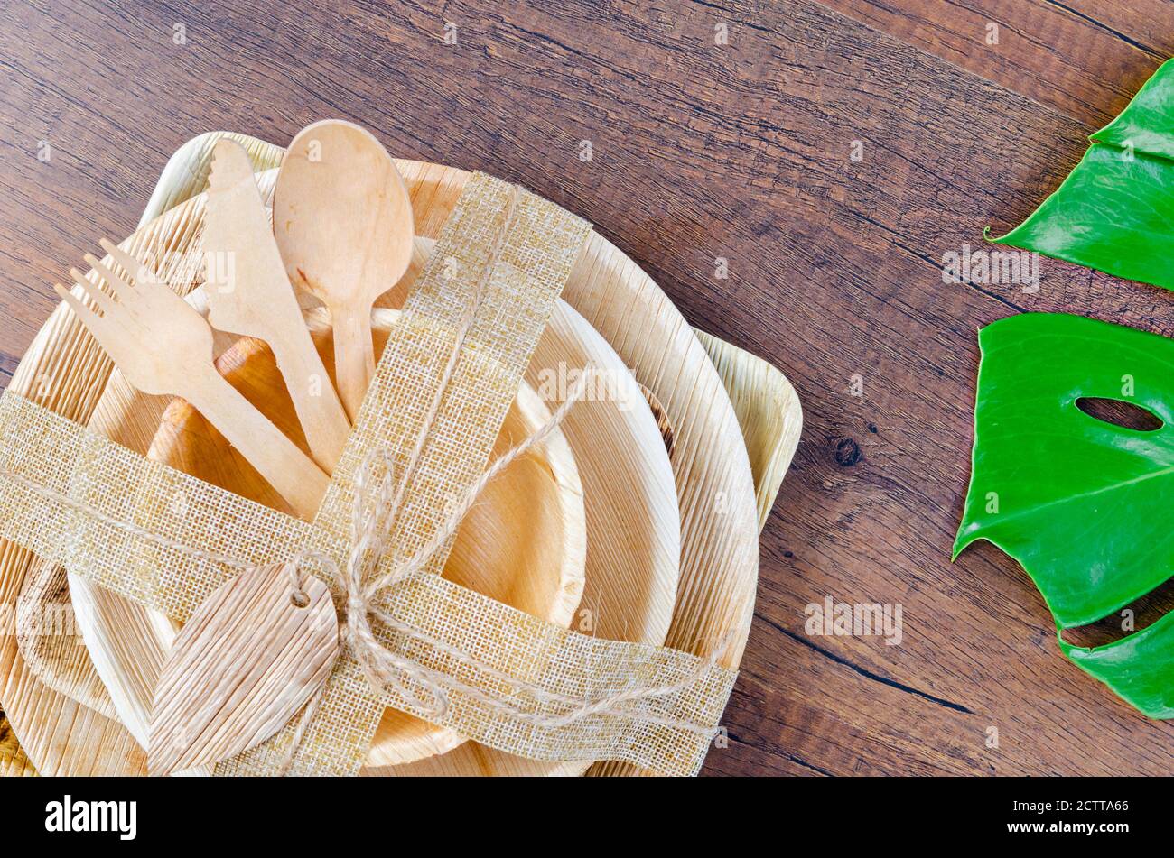 Kitchenware made from dried betel nut leaf palm, natural material. The