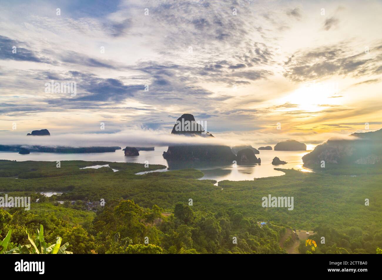 Samet Nangshe viewpoint at sunrise in Phang nga, Thailand. Stock Photo