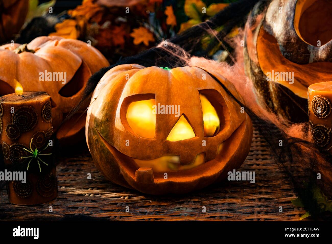 Jack lamp for pumpkin Halloween celebration. Festive composition of ...
