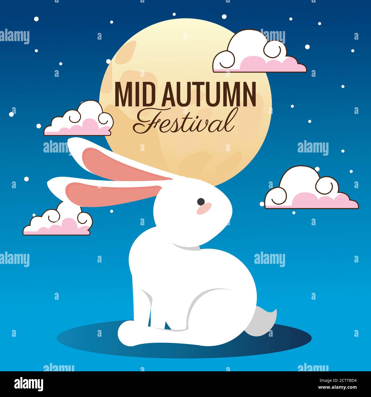 mid autumn celebration card with rabbit and moon scene vector ...